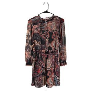 Zara Women's Dress Multicolor Abstract Belted Button Ruffle Fit Flare Size XS